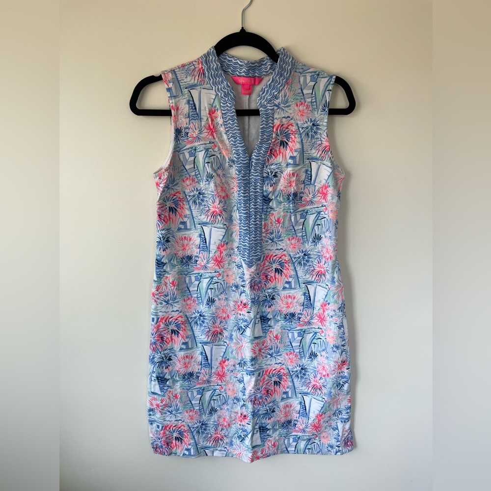 Lilly Pulitzer Larsen Shift Dress Crew Blue Tint Sea to Shining Sea Small